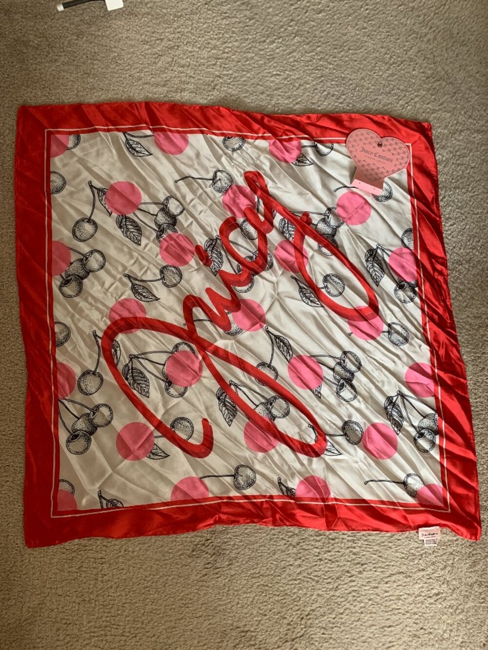 JUICY COUTURE Cherry Satin Scarf in Red/Pink
